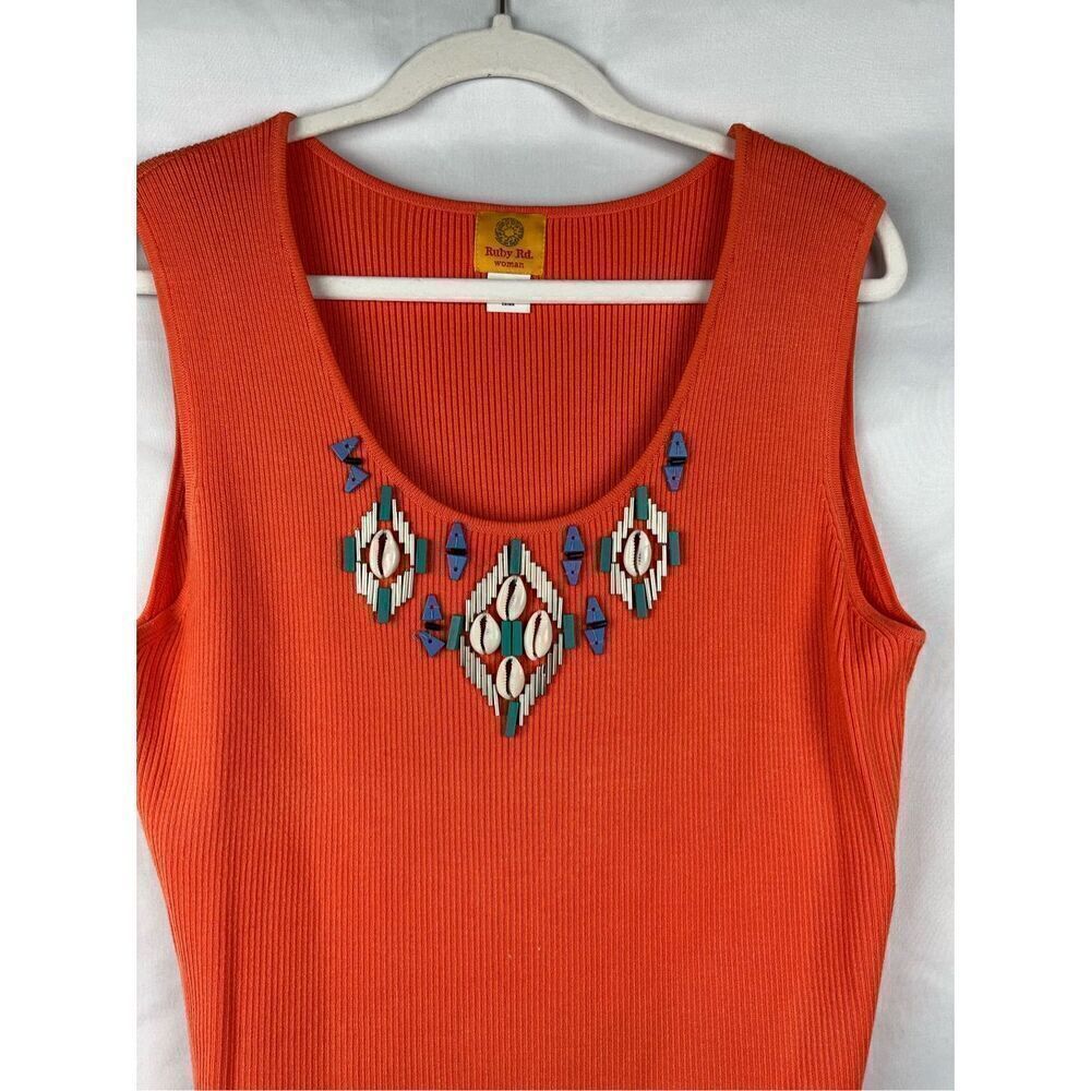 Ruby Rd. Women Orange Ribbed Beaded Tank Top 2X - Picture 2 of 11